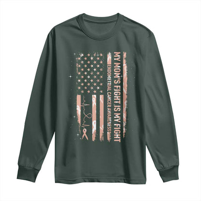 American Flag Endometrial Cancer Support Long Sleeve Shirt My Moms Fight My Fight