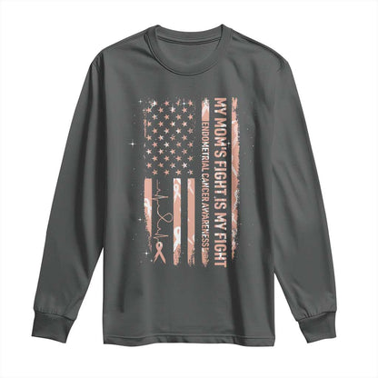 American Flag Endometrial Cancer Support Long Sleeve Shirt My Moms Fight My Fight