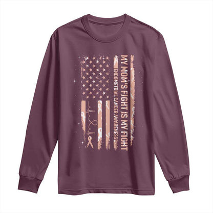 American Flag Endometrial Cancer Support Long Sleeve Shirt My Moms Fight My Fight