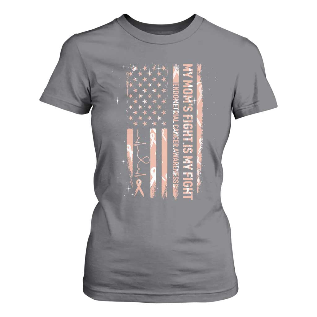 American Flag Endometrial Cancer Support T Shirt For Women My Moms Fight My Fight