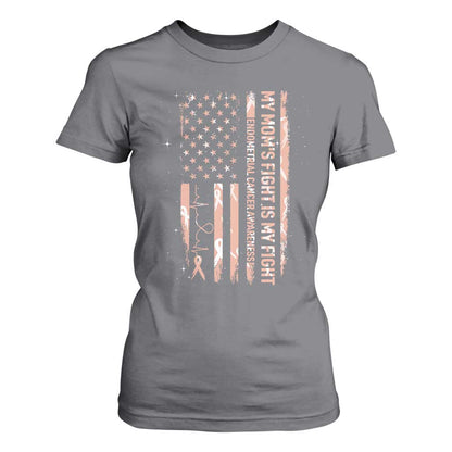 American Flag Endometrial Cancer Support T Shirt For Women My Moms Fight My Fight