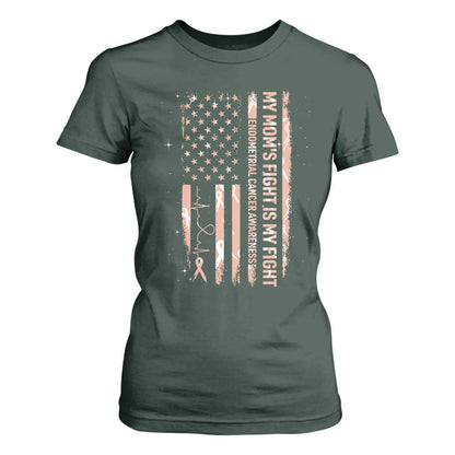 American Flag Endometrial Cancer Support T Shirt For Women My Moms Fight My Fight