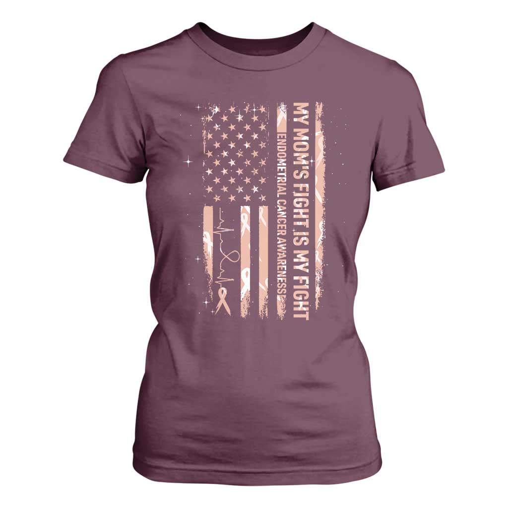 American Flag Endometrial Cancer Support T Shirt For Women My Moms Fight My Fight