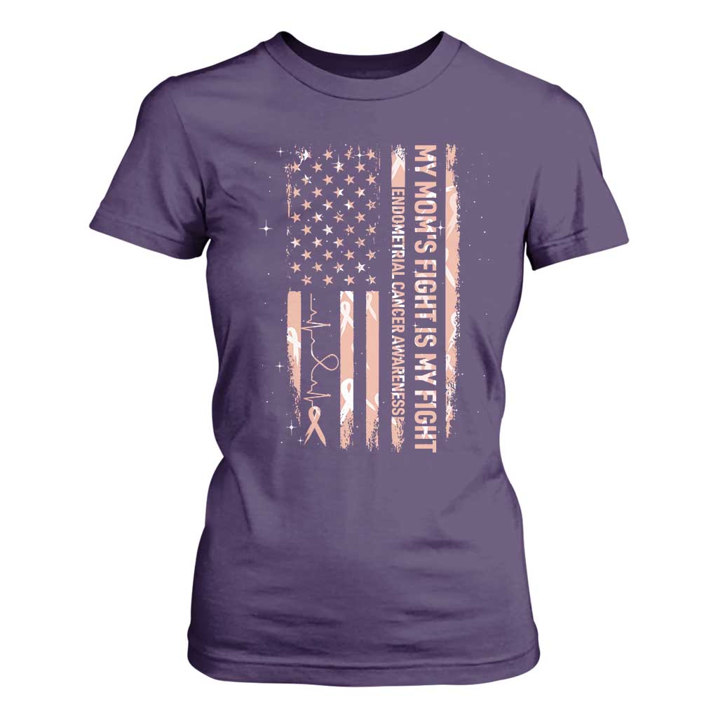 American Flag Endometrial Cancer Support T Shirt For Women My Moms Fight My Fight