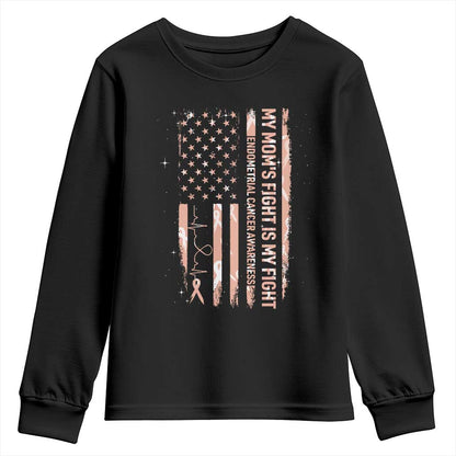 American Flag Endometrial Cancer Support Youth Sweatshirt My Moms Fight My Fight