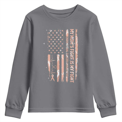 American Flag Endometrial Cancer Support Youth Sweatshirt My Moms Fight My Fight