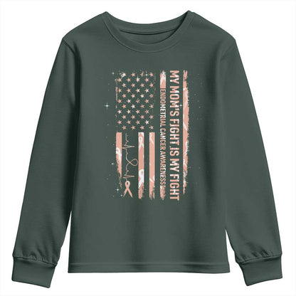 American Flag Endometrial Cancer Support Youth Sweatshirt My Moms Fight My Fight