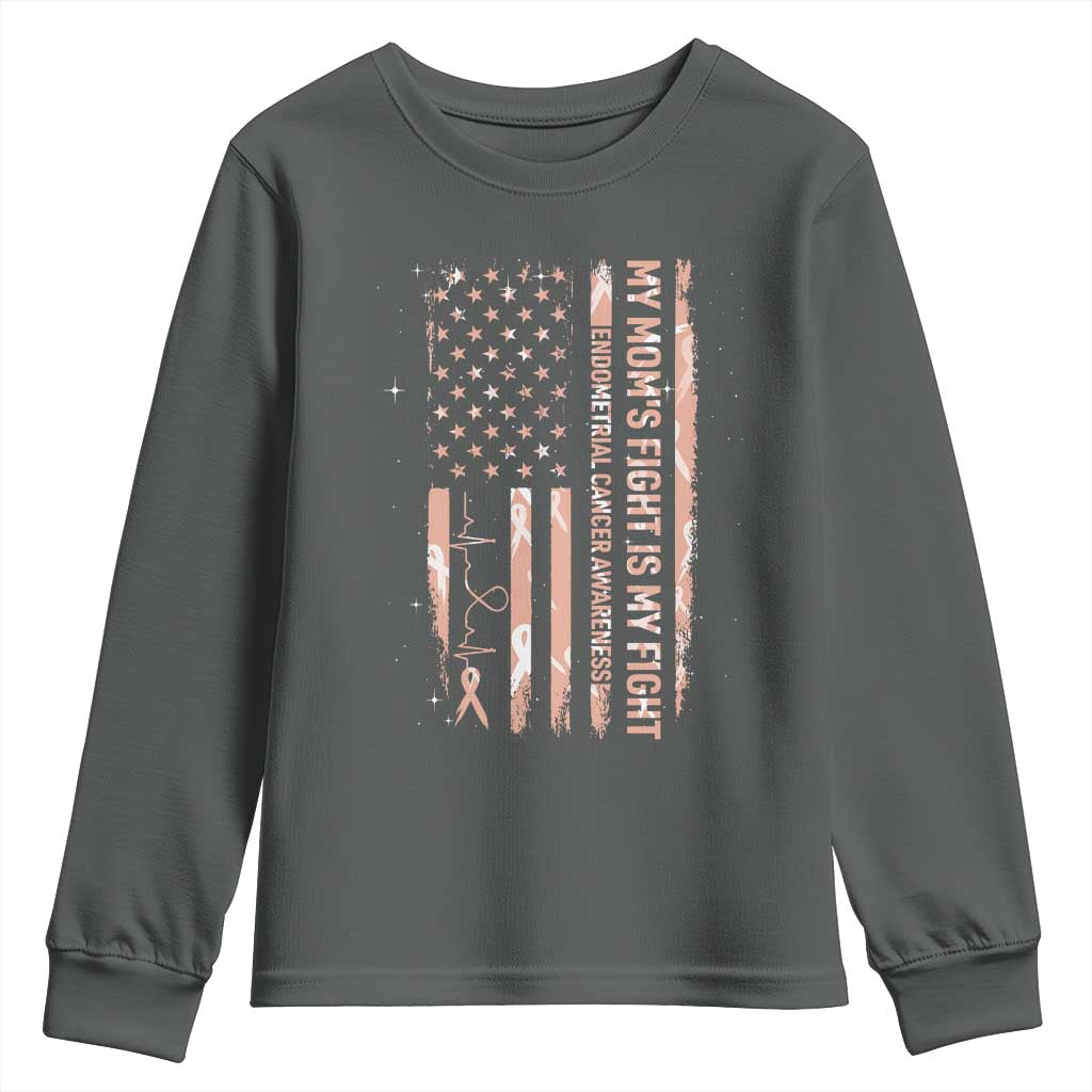 American Flag Endometrial Cancer Support Youth Sweatshirt My Moms Fight My Fight