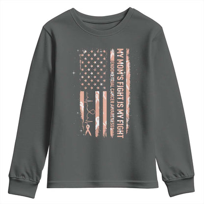 American Flag Endometrial Cancer Support Youth Sweatshirt My Moms Fight My Fight