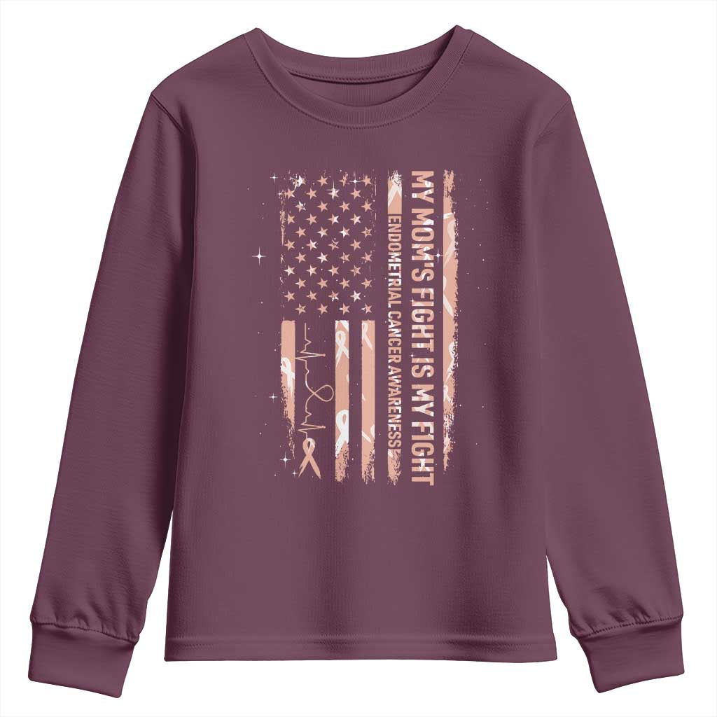 American Flag Endometrial Cancer Support Youth Sweatshirt My Moms Fight My Fight