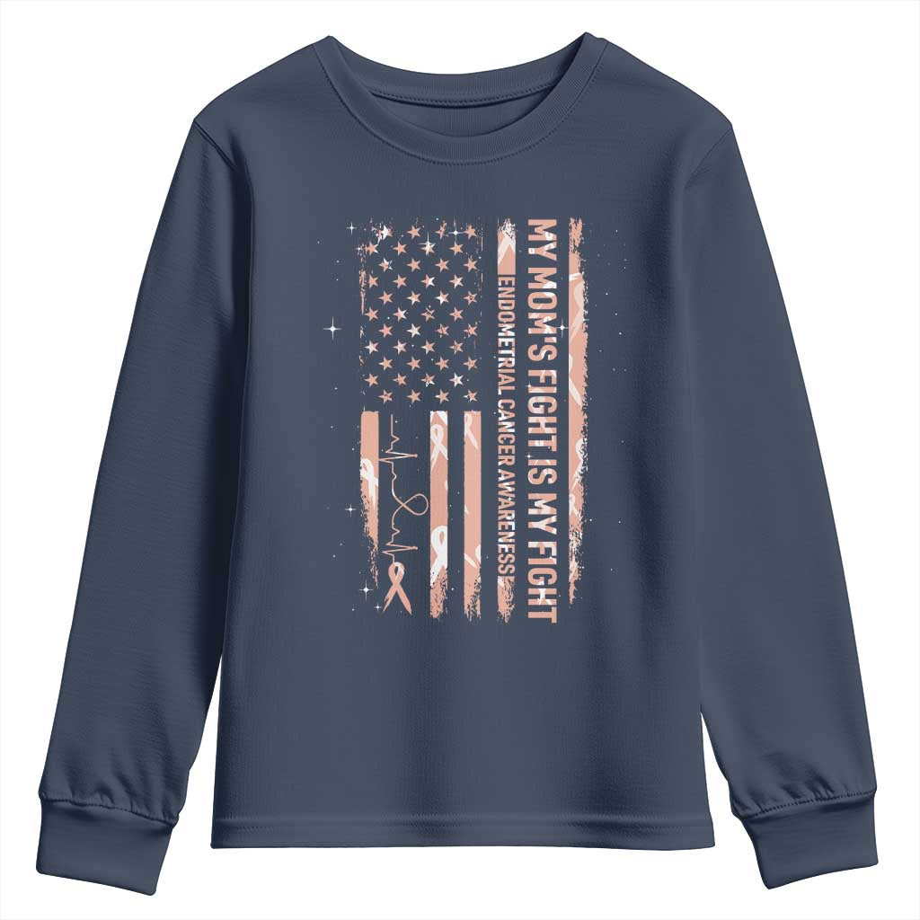 American Flag Endometrial Cancer Support Youth Sweatshirt My Moms Fight My Fight