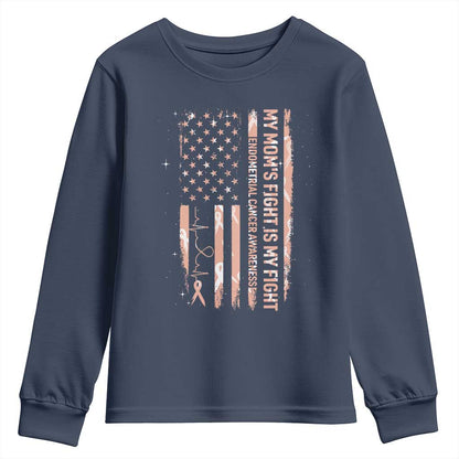American Flag Endometrial Cancer Support Youth Sweatshirt My Moms Fight My Fight