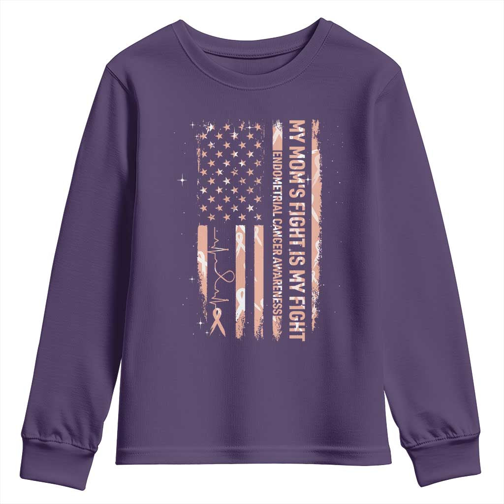 American Flag Endometrial Cancer Support Youth Sweatshirt My Moms Fight My Fight