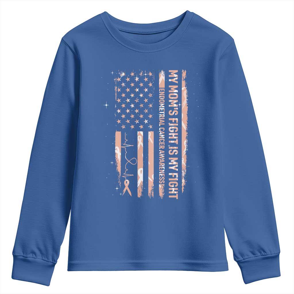 American Flag Endometrial Cancer Support Youth Sweatshirt My Moms Fight My Fight