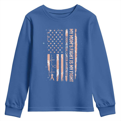 American Flag Endometrial Cancer Support Youth Sweatshirt My Moms Fight My Fight