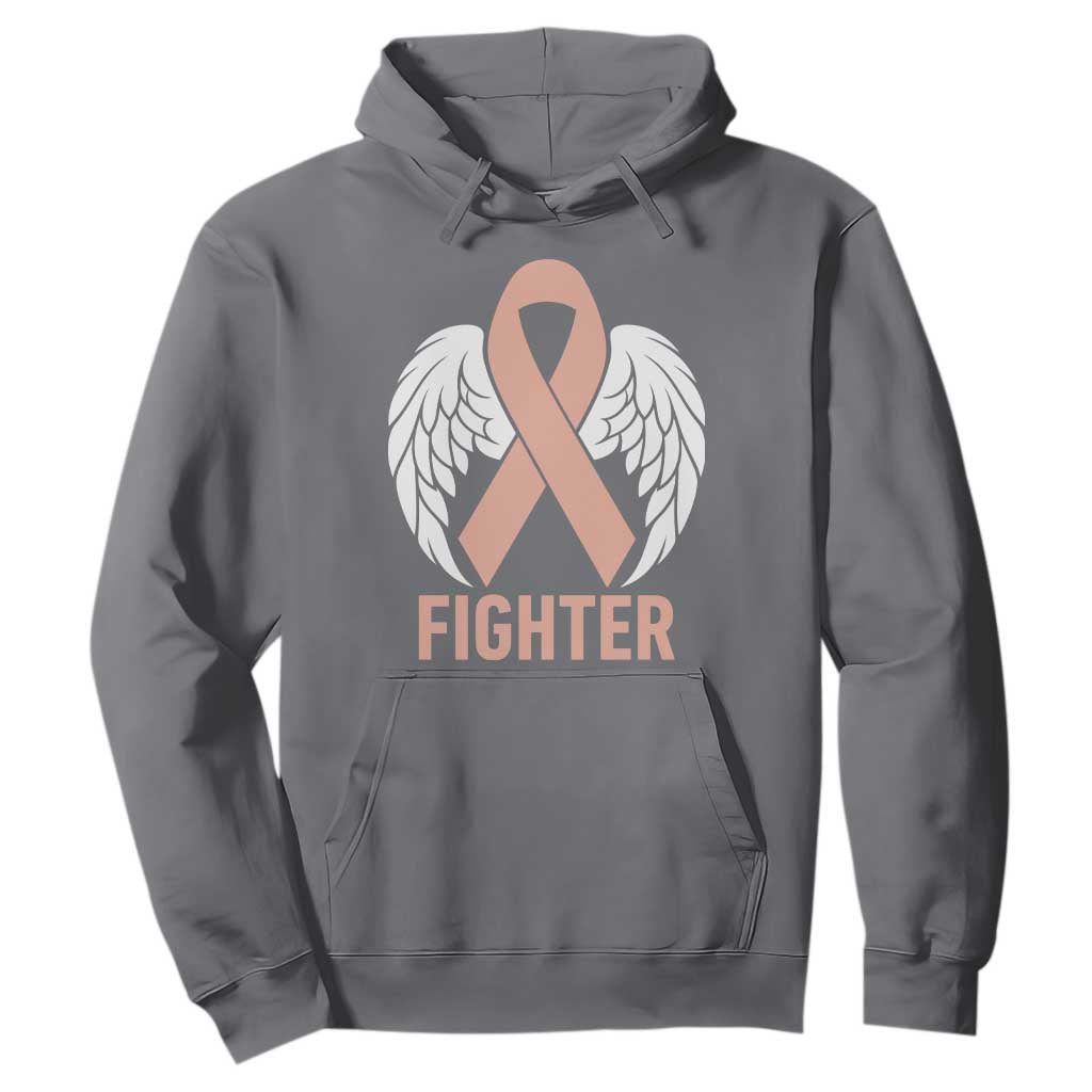 Endometrial Cancer Fighter Hoodie Peach Ribbon Angel Wings Survivor