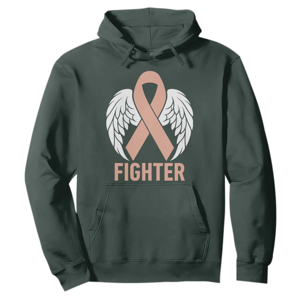 Endometrial Cancer Fighter Hoodie Peach Ribbon Angel Wings Survivor