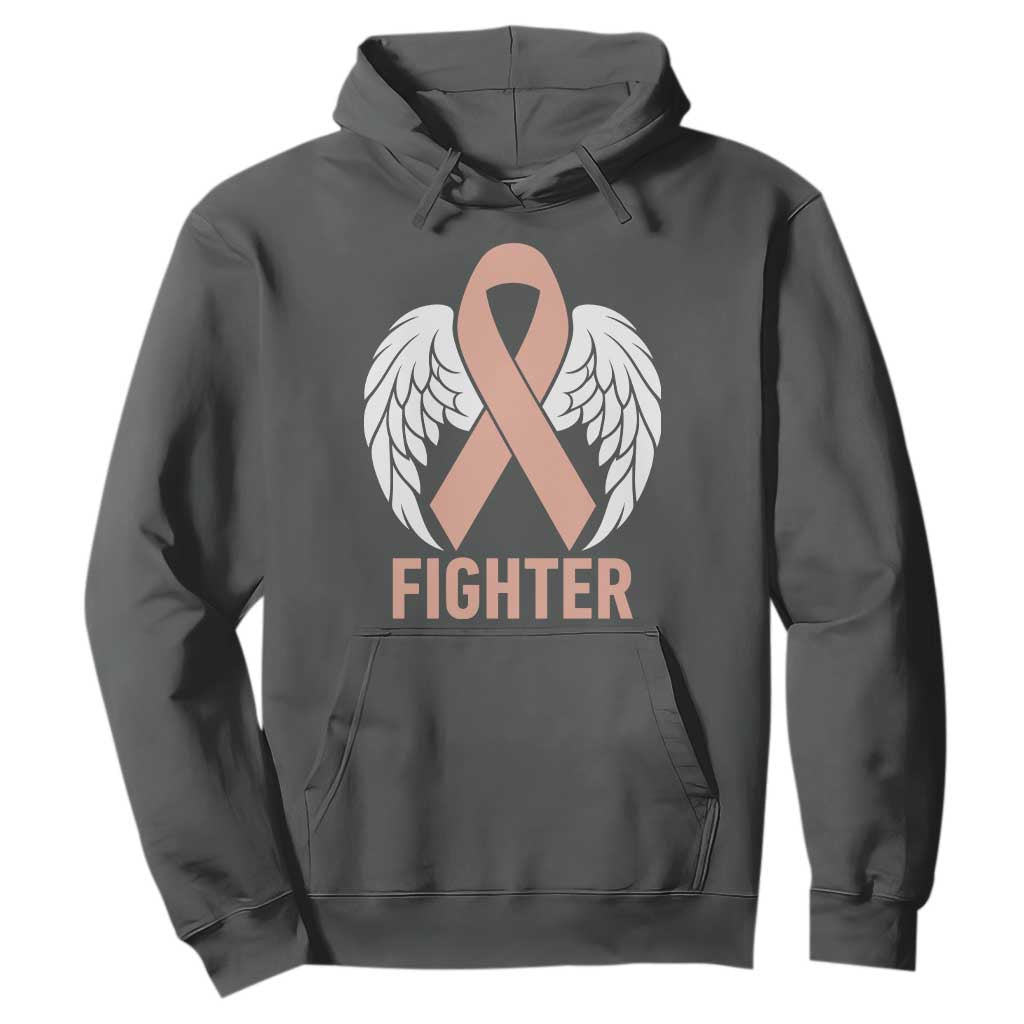 Endometrial Cancer Fighter Hoodie Peach Ribbon Angel Wings Survivor