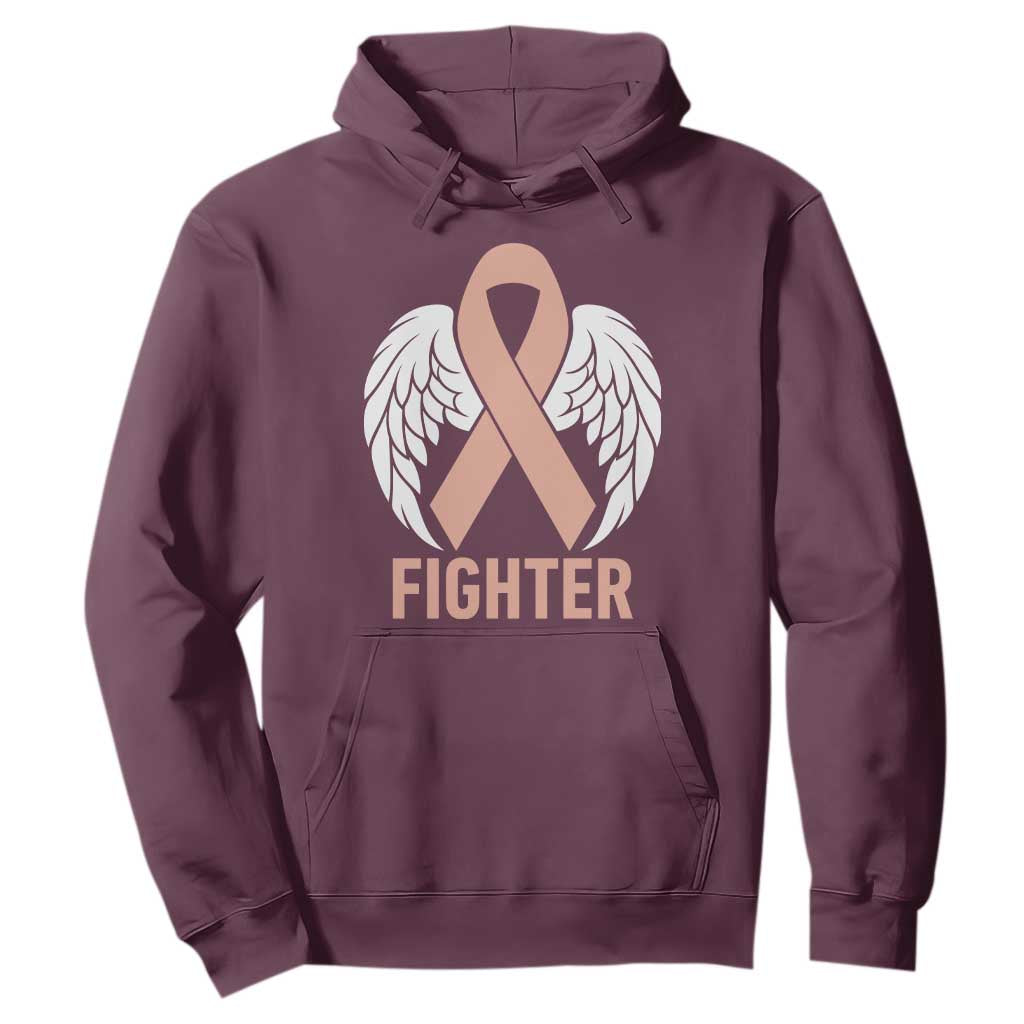 Endometrial Cancer Fighter Hoodie Peach Ribbon Angel Wings Survivor