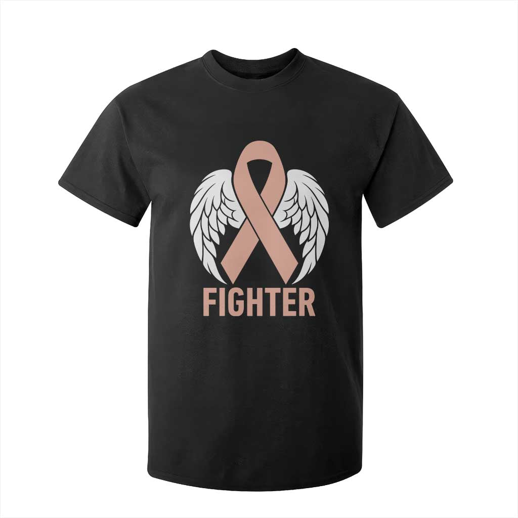 Endometrial Cancer Fighter T Shirt For Kid Peach Ribbon Angel Wings Survivor