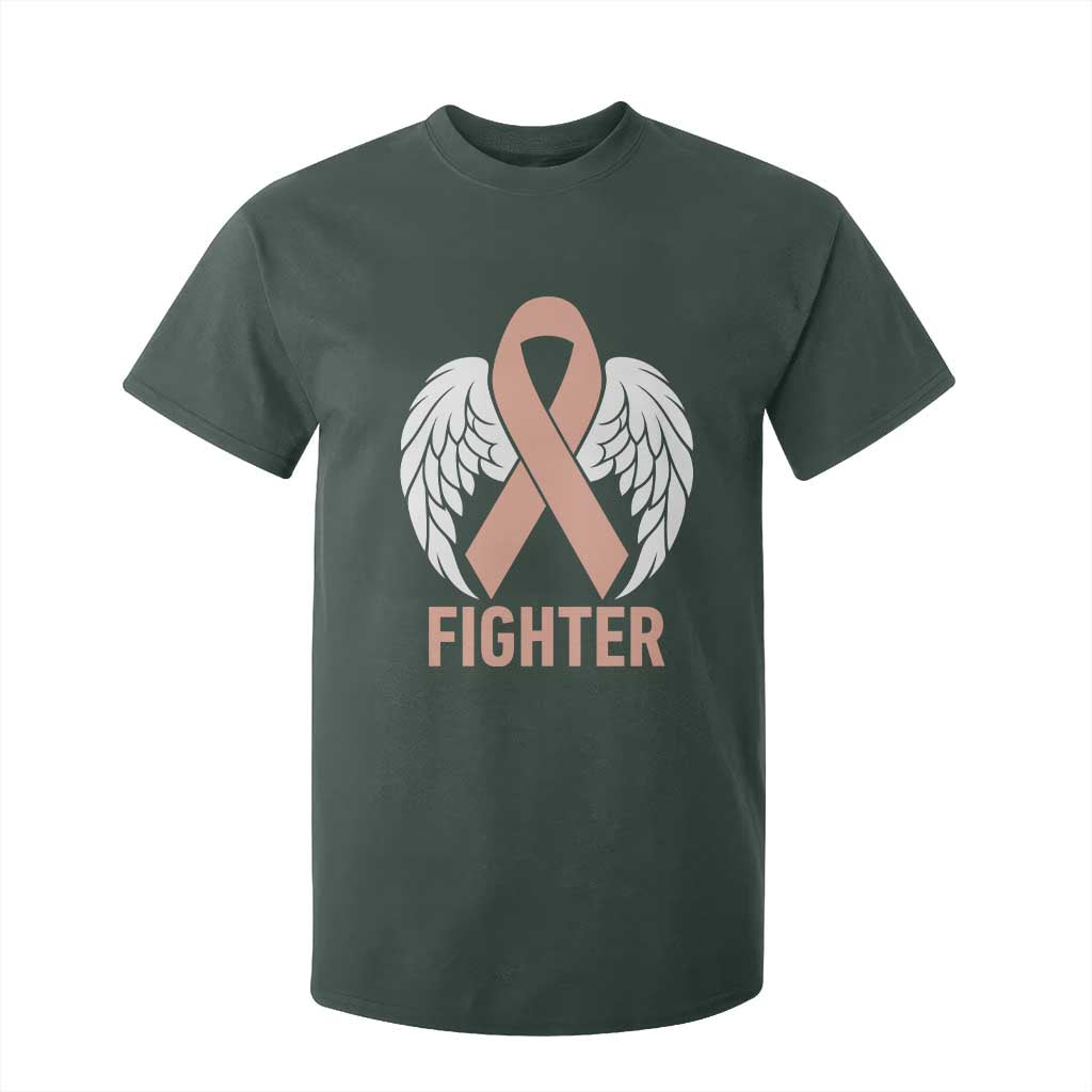 Endometrial Cancer Fighter T Shirt For Kid Peach Ribbon Angel Wings Survivor