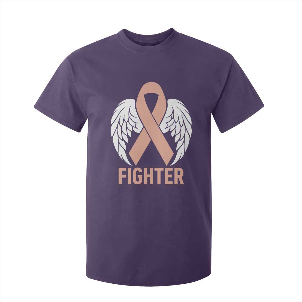 Endometrial Cancer Fighter T Shirt For Kid Peach Ribbon Angel Wings Survivor