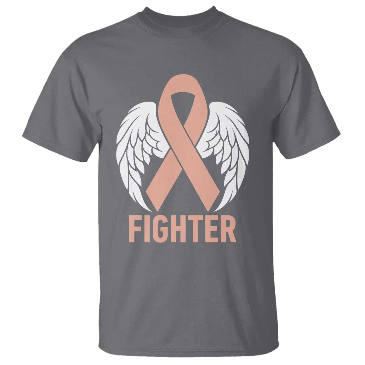 Endometrial Cancer Fighter T Shirt Peach Ribbon Angel Wings Survivor