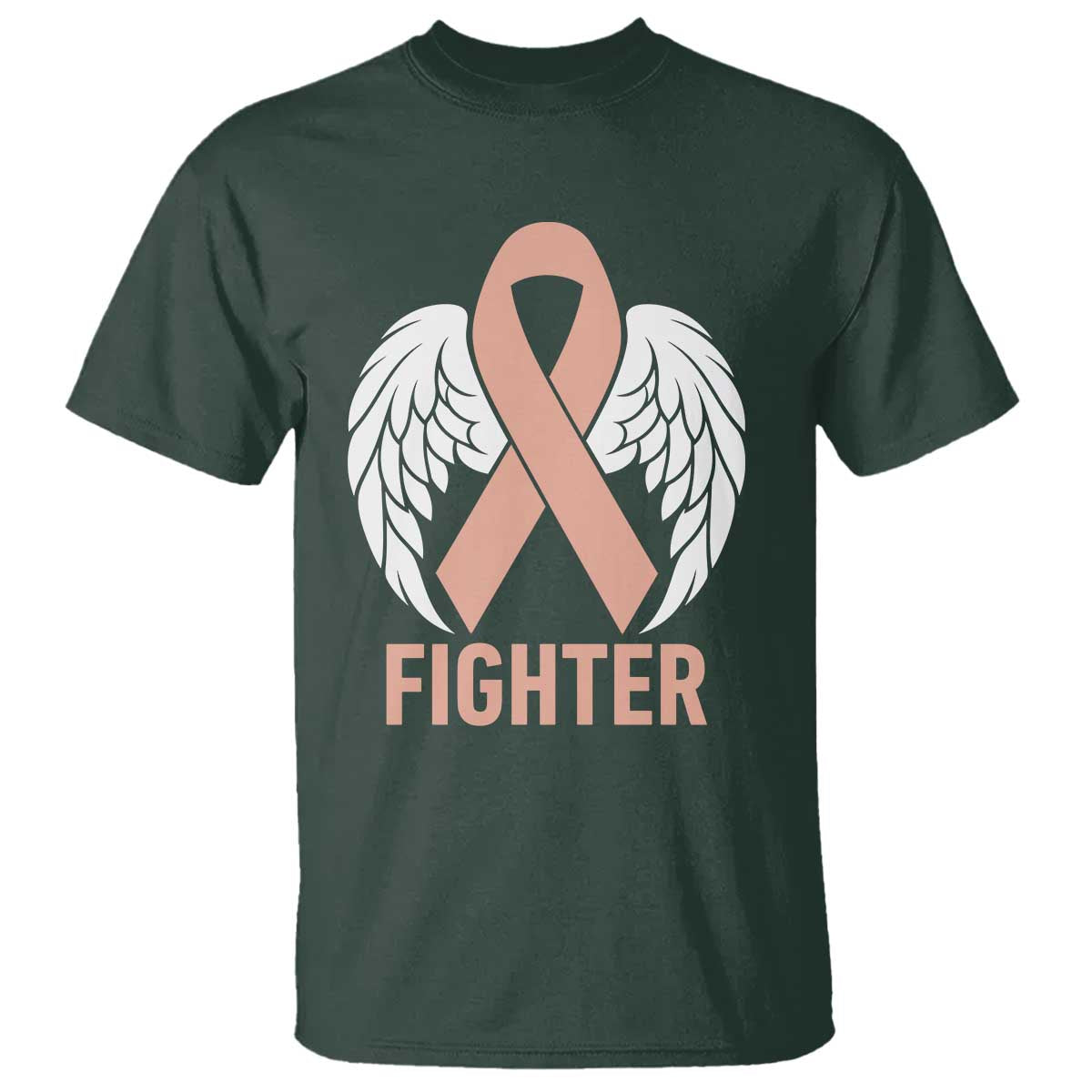 Endometrial Cancer Fighter T Shirt Peach Ribbon Angel Wings Survivor
