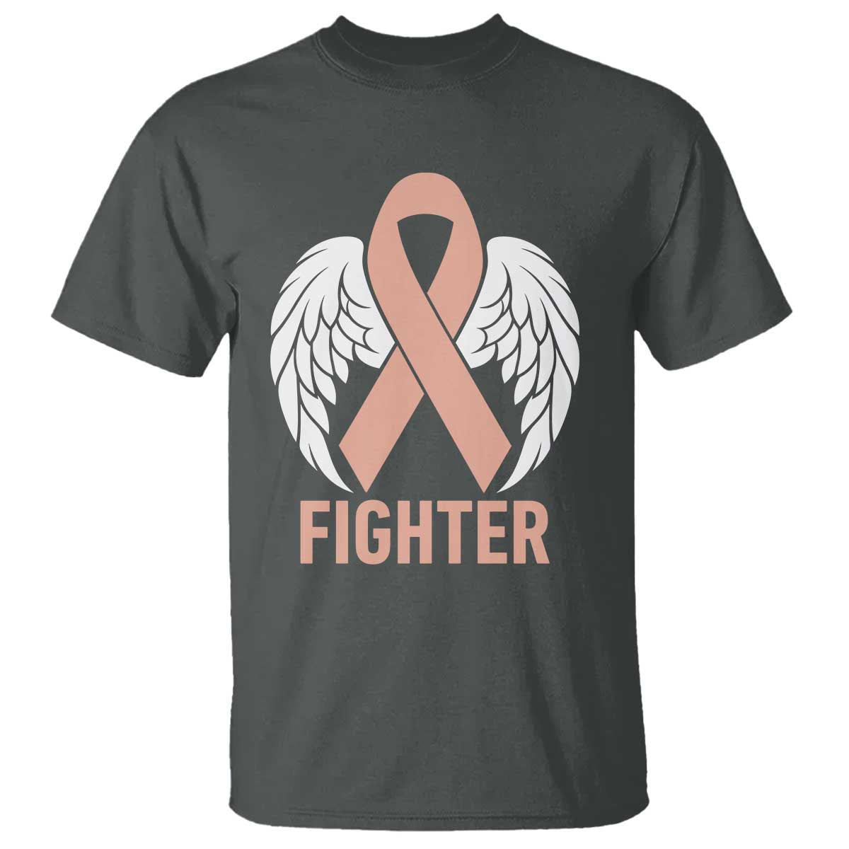 Endometrial Cancer Fighter T Shirt Peach Ribbon Angel Wings Survivor