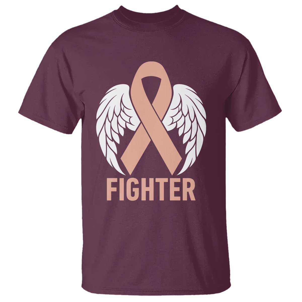 Endometrial Cancer Fighter T Shirt Peach Ribbon Angel Wings Survivor