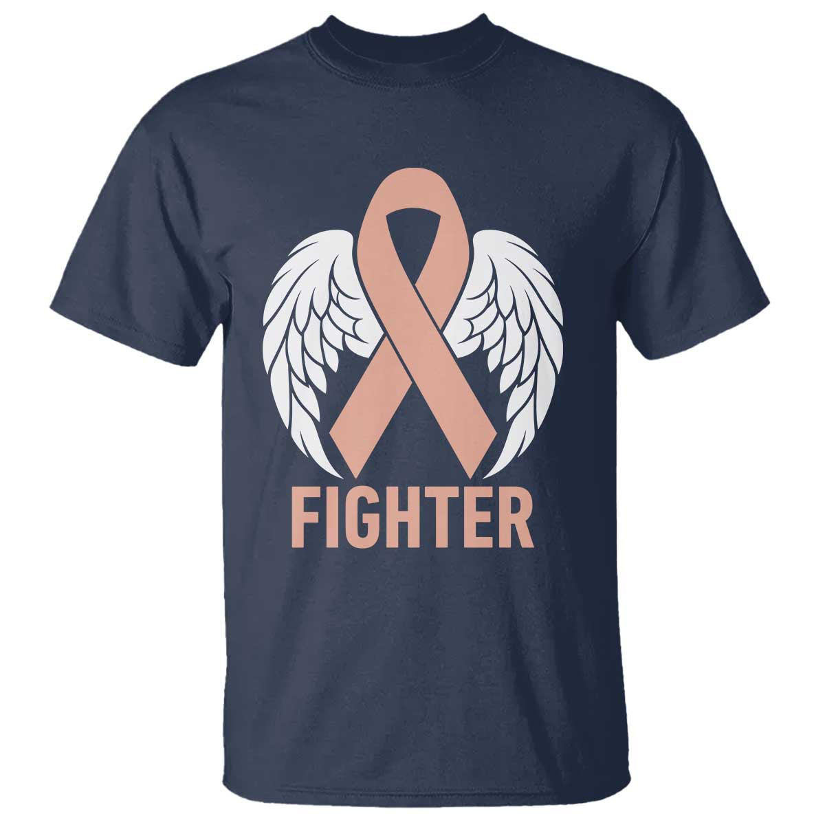 Endometrial Cancer Fighter T Shirt Peach Ribbon Angel Wings Survivor