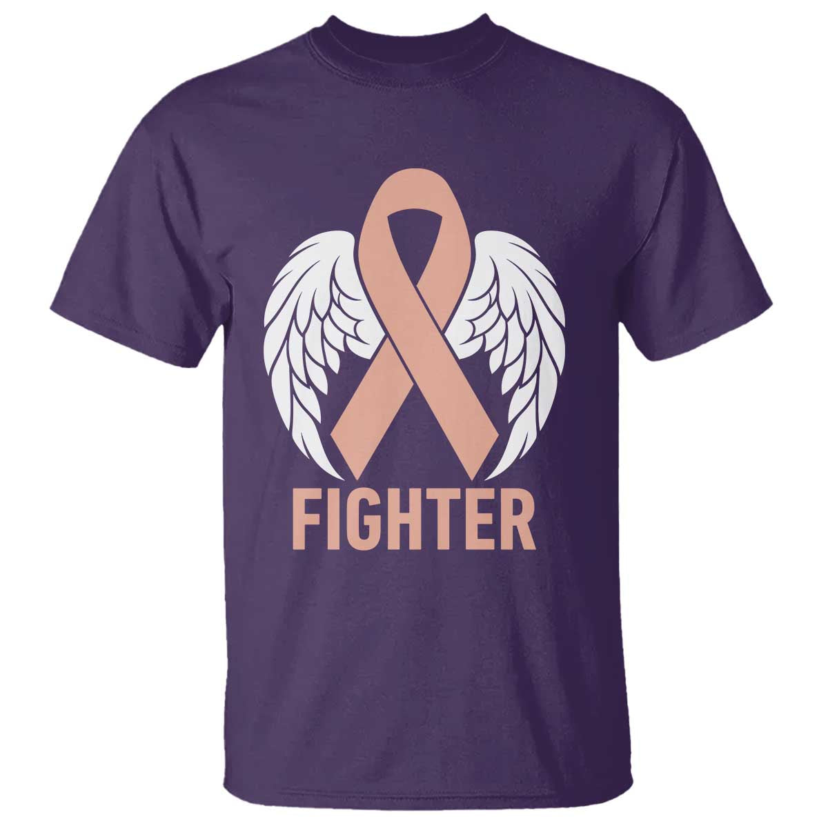 Endometrial Cancer Fighter T Shirt Peach Ribbon Angel Wings Survivor