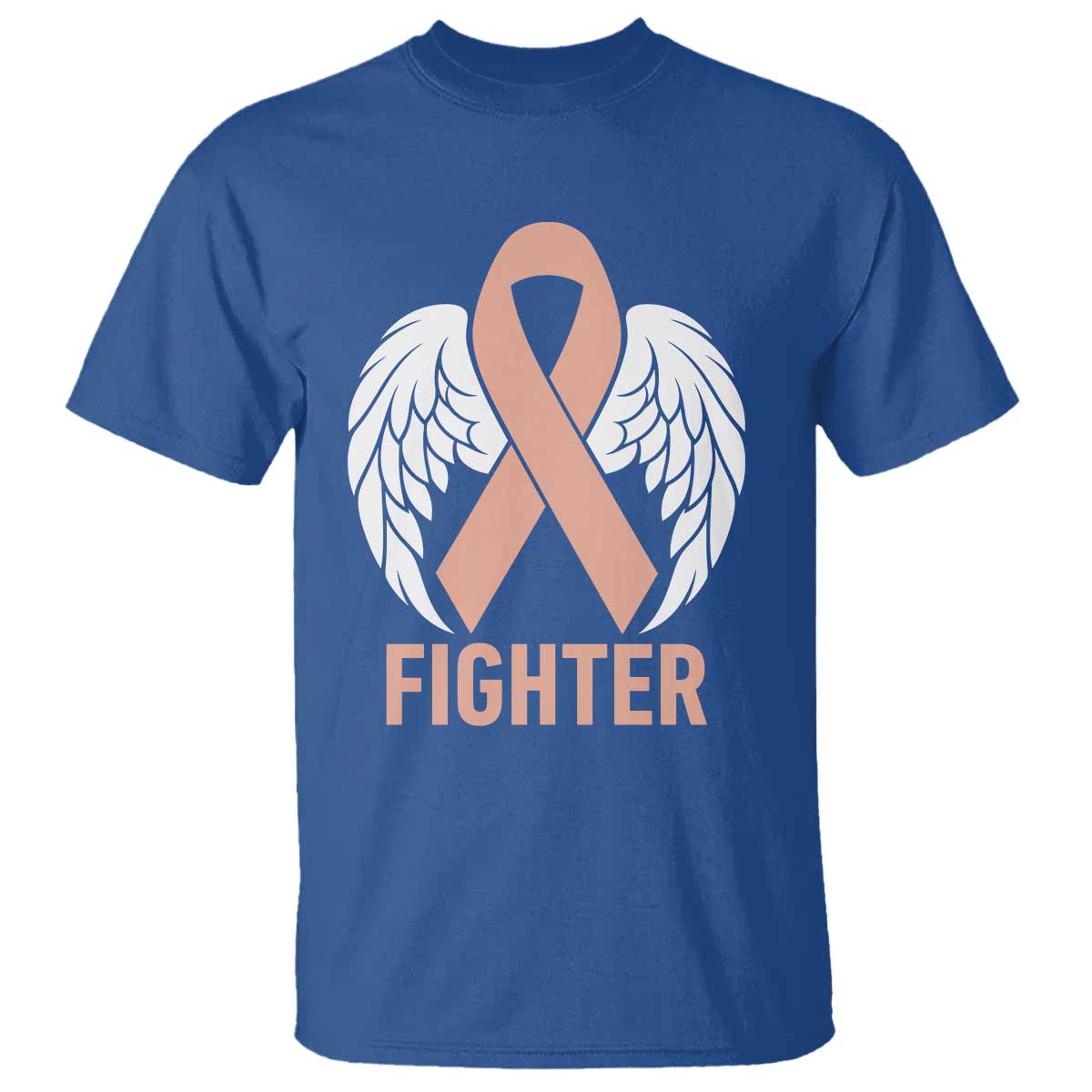 Endometrial Cancer Fighter T Shirt Peach Ribbon Angel Wings Survivor