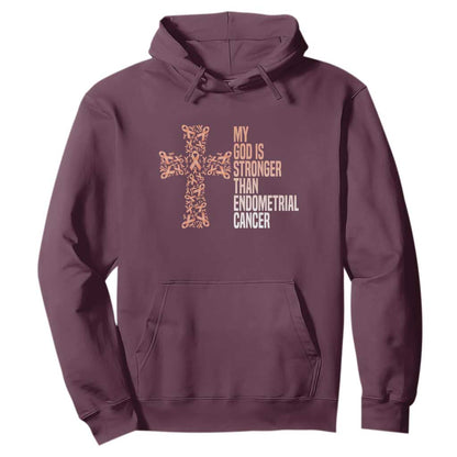 Religious Endometrial Cancer Gift Hoodie My God Is Stronger Than Cancer