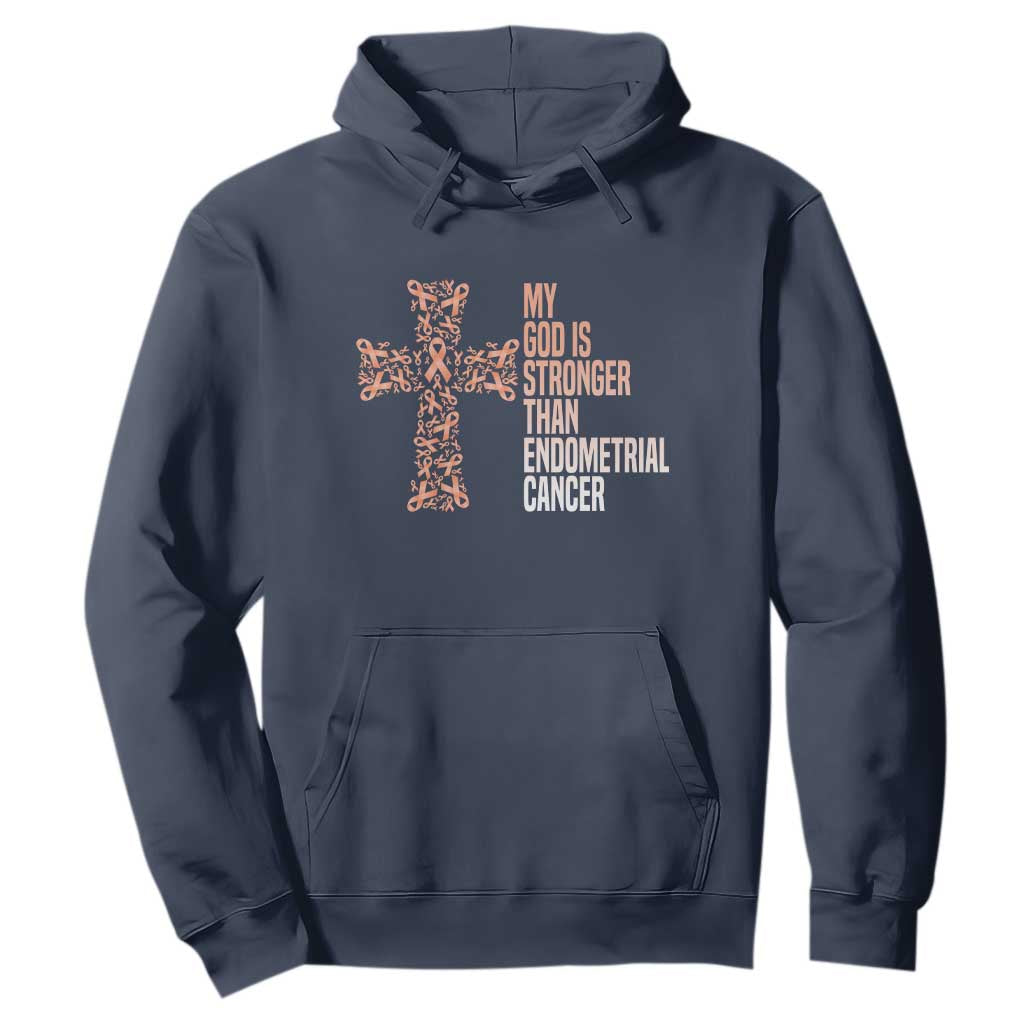 Religious Endometrial Cancer Gift Hoodie My God Is Stronger Than Cancer