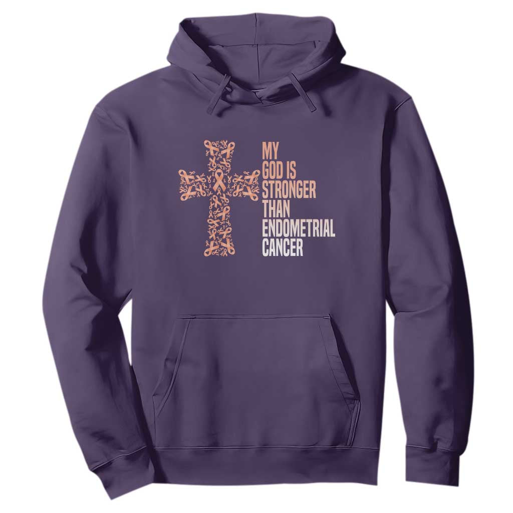 Religious Endometrial Cancer Gift Hoodie My God Is Stronger Than Cancer