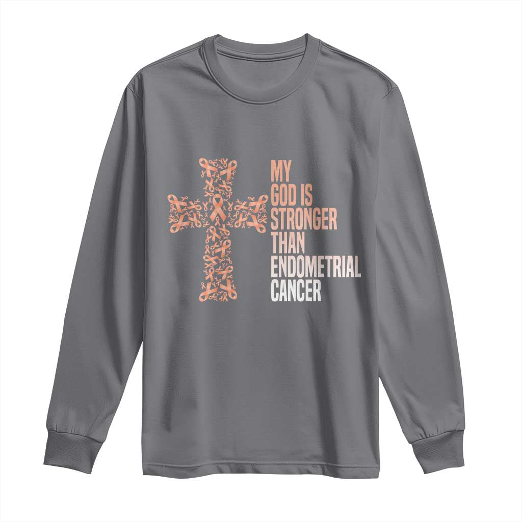 Religious Endometrial Cancer Gift Long Sleeve Shirt My God Is Stronger Than Cancer