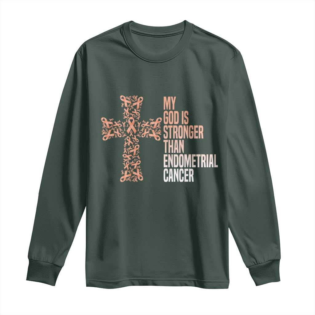 Religious Endometrial Cancer Gift Long Sleeve Shirt My God Is Stronger Than Cancer