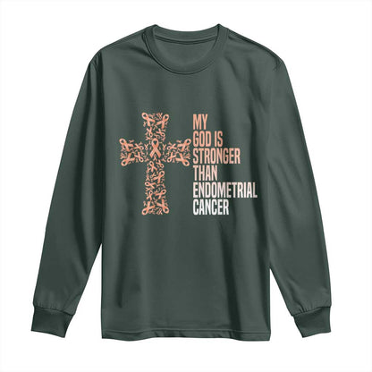 Religious Endometrial Cancer Gift Long Sleeve Shirt My God Is Stronger Than Cancer