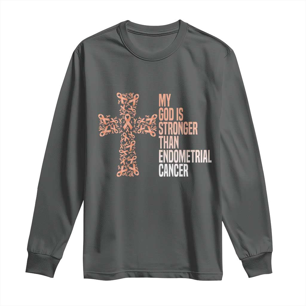 Religious Endometrial Cancer Gift Long Sleeve Shirt My God Is Stronger Than Cancer
