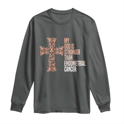 Religious Endometrial Cancer Gift Long Sleeve Shirt My God Is Stronger Than Cancer