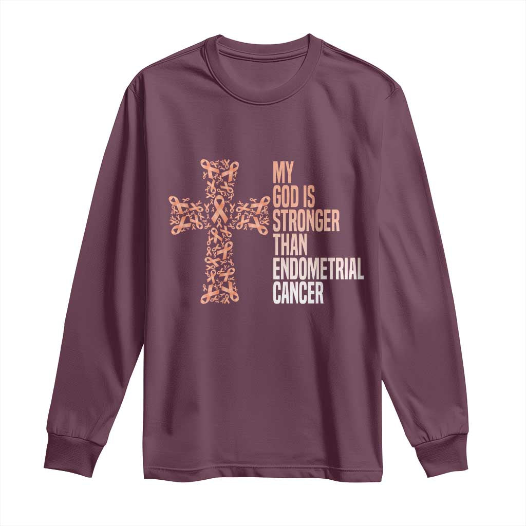 Religious Endometrial Cancer Gift Long Sleeve Shirt My God Is Stronger Than Cancer