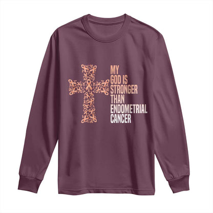 Religious Endometrial Cancer Gift Long Sleeve Shirt My God Is Stronger Than Cancer