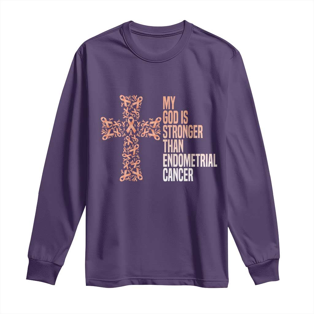 Religious Endometrial Cancer Gift Long Sleeve Shirt My God Is Stronger Than Cancer