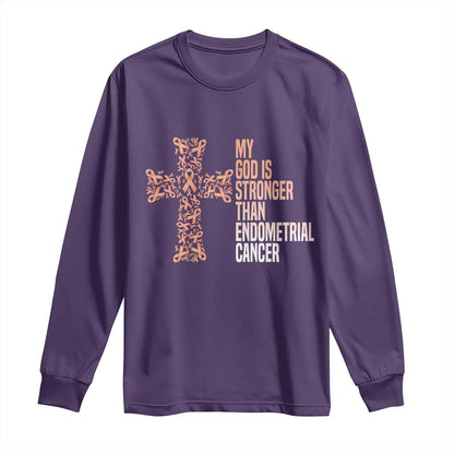 Religious Endometrial Cancer Gift Long Sleeve Shirt My God Is Stronger Than Cancer