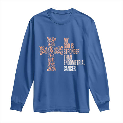 Religious Endometrial Cancer Gift Long Sleeve Shirt My God Is Stronger Than Cancer