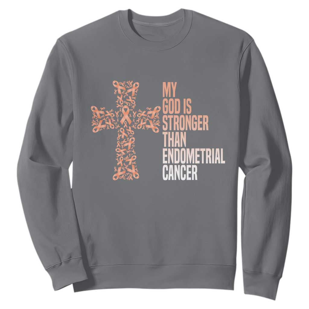 Religious Endometrial Cancer Gift Sweatshirt My God Is Stronger Than Cancer