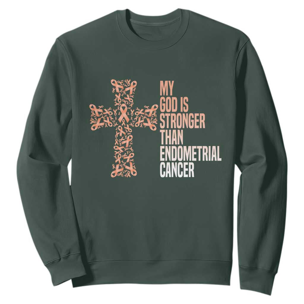 Religious Endometrial Cancer Gift Sweatshirt My God Is Stronger Than Cancer