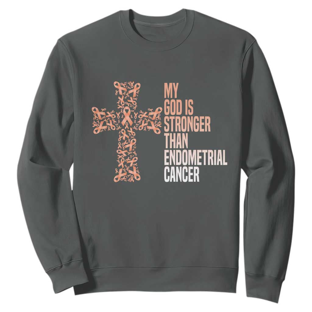 Religious Endometrial Cancer Gift Sweatshirt My God Is Stronger Than Cancer