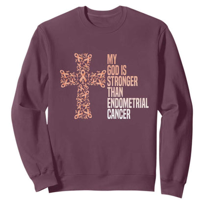 Religious Endometrial Cancer Gift Sweatshirt My God Is Stronger Than Cancer